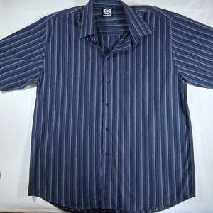 Maui Built Men's 2XL Button Down Shirt Blue Black Striped Short Sleeve Hawaiian